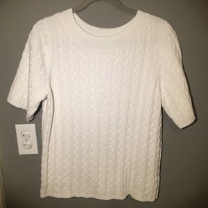 Talbots White Cotton Knit Short Sleeve Sweater